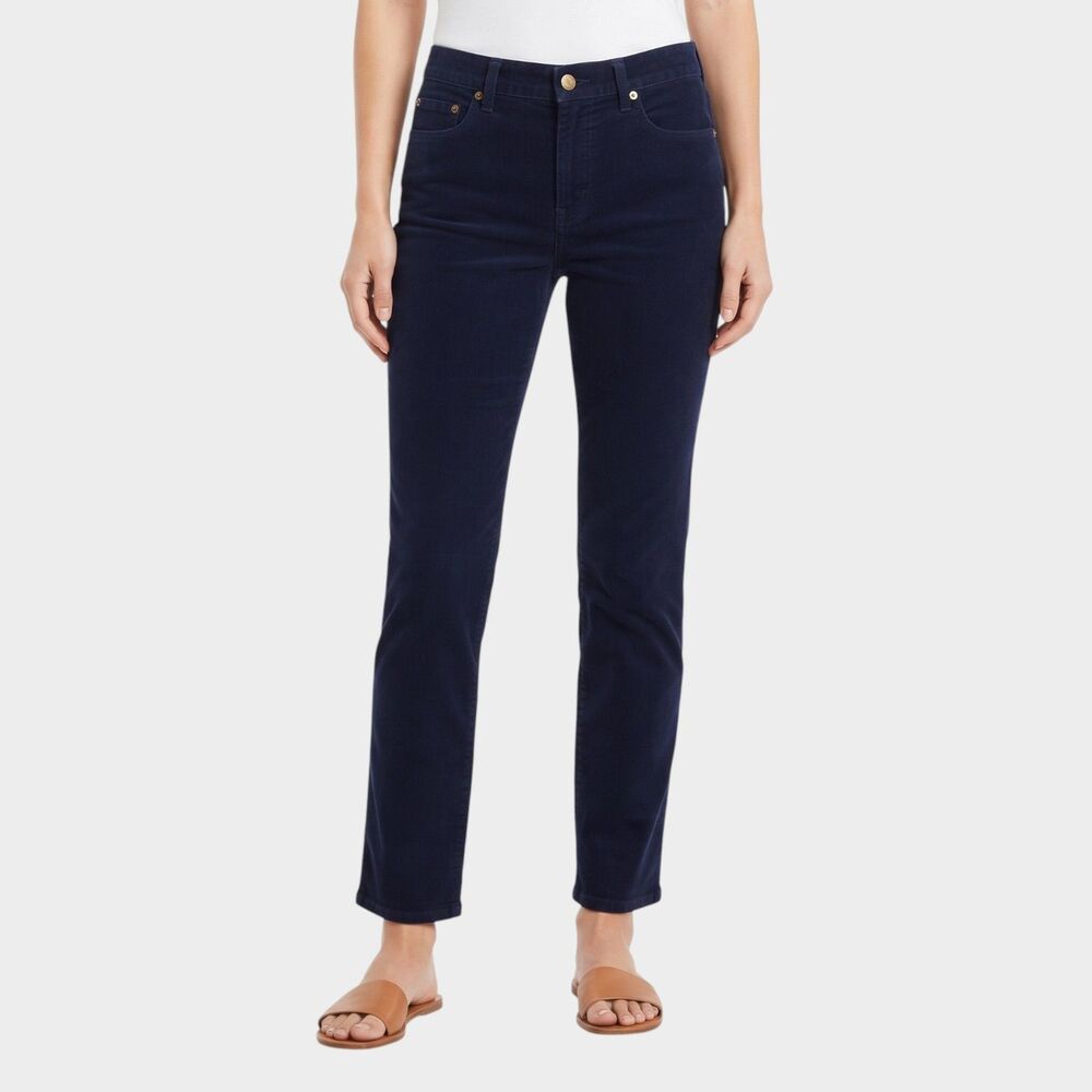 LL Bean Navy Corduroy Mid-Rise Pants Size 10 Classic Stretch Trousers